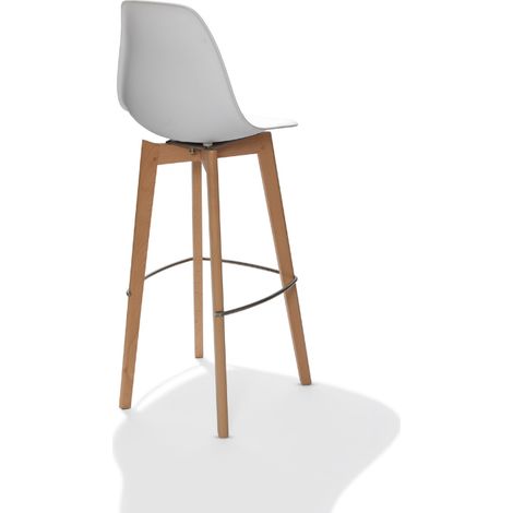 Tabouret de bar avec piètement empilable - Assise en plastique Bois/Blanc (Lot de 4) - Feros (1/2)