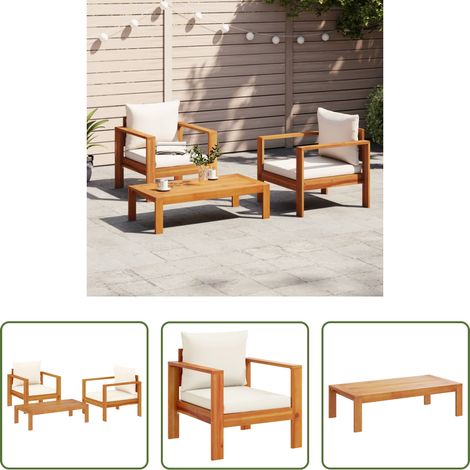 Akazienholz - 3-tlg. Garten-Sofagarnitur mit Kissen Massivholz Akazie (1/5)