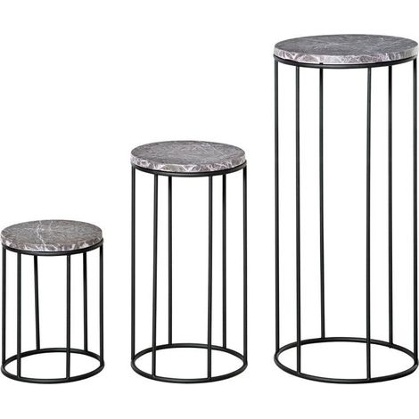 Support à fleurs Rootz - Lot de 3 supports à plantes en métal - Effet marbre - Support pour pot de fleurs - Noir et gris - Ø 22 x 30,5 cm (H) (1/5)