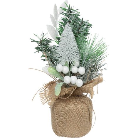 Zusammensetzung Tanne mit Glitter H24cm - Weiß