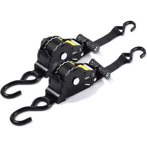 2 Sangles d'Arrimage à Cliquet Rétractables Automatiques 25 mm x 3.3 mètres avec Crochets Résistance à la Traction de 680 kg. Pratiques et Faciles à Utiliser (1/5)