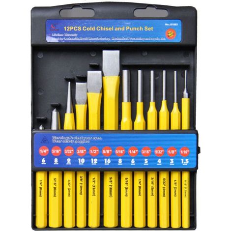 Jeu De Pointeaux Et Burins 12 Pièces - Acier Chrome Vanadium Durci Et Trempé - Finition En Laque De Poudre (1/2)