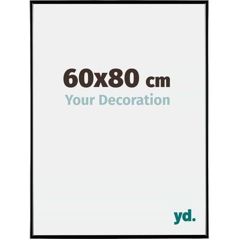 Cadre photo 60x80 cm – Plastique noir brillant – Plaque de verre APET résistante aux UV – Système anti-reflet