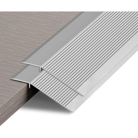 Lot de 2 barres de transition de sol en aluminium - Barre de sol en métal pour portes, seuils, carrelage, stratifié, planche, pont - Hauteur entre 20 mm (argenté, 0,9 m x 4,3 cm) (1/5)
