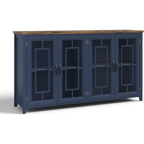 Buffet de cuisine 160 cm avec portes vitrées, grande capacité de rangement et plan de travail aspect bois