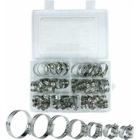 Befestigungskragen aus Edelstahl, Packung mit 60 Schraubklemmen, Durchmesser 8-38 mm, 7 verschiedene Größen, für Schwimmbad, Waschmaschine, Geschirrspüler. (1/5)