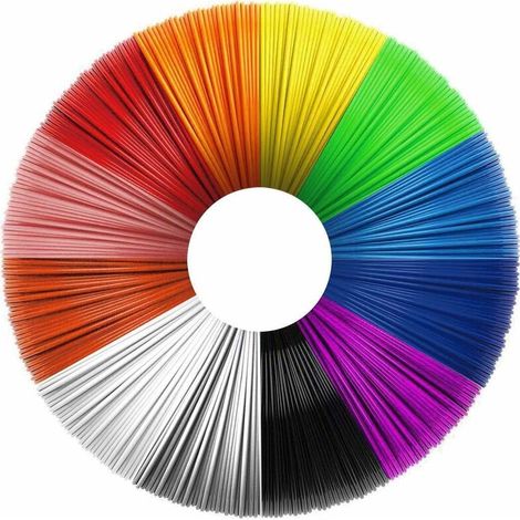 Filaments pour Stylo 3D 1.75 mm, Lot de 12 Couleurs 5 m avec Attache, Recharge PLA (1/4)