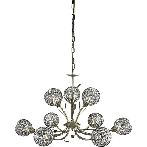 Searchlight Bellis - 9 Light Multi Arm Soffitto Pendente a Soffitto Design Floreale Ottone Antico, Vetro Nove, G9 (1/5)