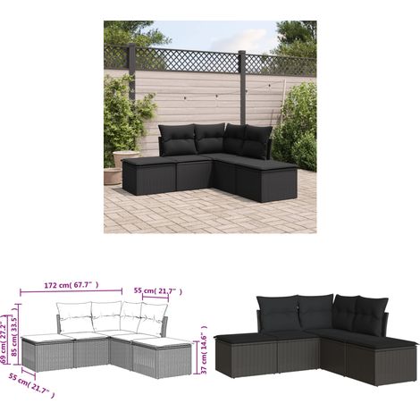5-tlg. Garten-Sofagarnitur mit Kissen Schwarz Poly Rattan - Gartensortiment - Gartenmöbelset - Lounge Möbel - Rattan Sofa - Gartenlounge - Home & Living (1/3)