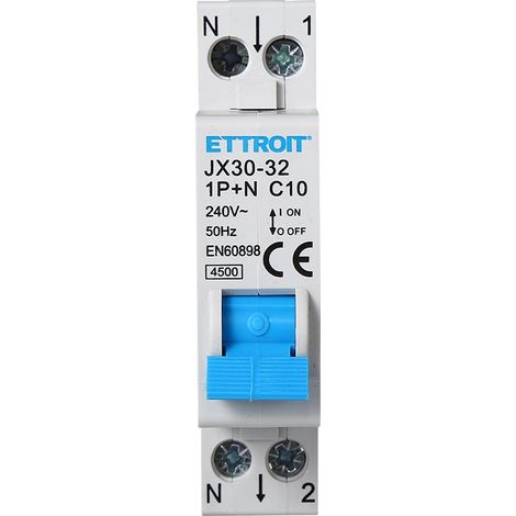 ETTROIT Interruttore magnetotermico Differenziale 1P+N 10A C10 4.5kA 30mA 220V 1 Modulo DIN JX251040