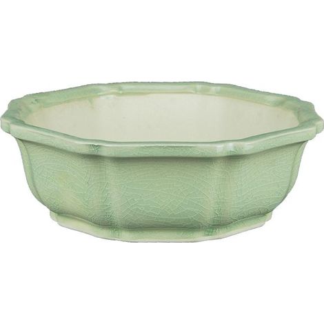 Vaso per bonsai ottagonale in gres smaltato verde chiaro 8x8x3,5 cm - YM8c (1/2)