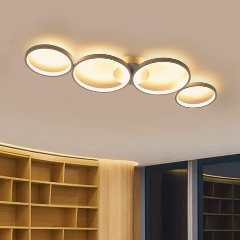 ZMH – Plafonnier LED 4 anneaux en aluminium brossé – Lumière chaude 3000K – 37W – Design moderne pour salon, chambre, bureau – 90x6cm
