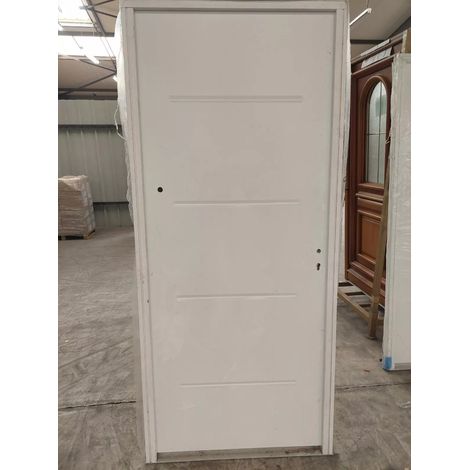 Gd Menuiseries – Porte d'entrée acier 215x90 P. gauche – Anticorrosion G40 – Mousse polyuréthane – Seuil aluminium pour PMR (1/2)
