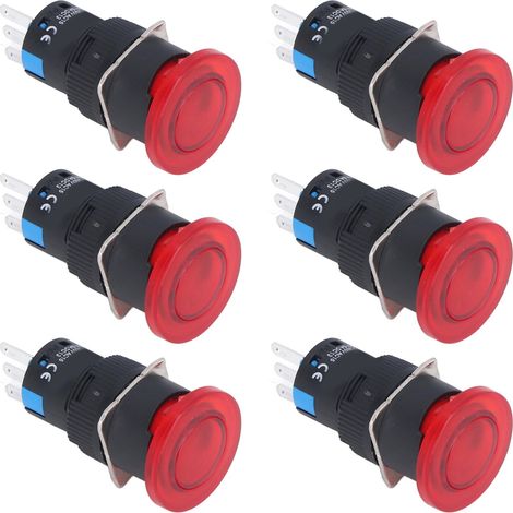Bouton poussoir champignon rouge 25 pièces, interrupteur à verrouillage 3 broches, trou de montage 16mm, auto-maintien, BEMLA1611MSR, lot de 25 (1/5)