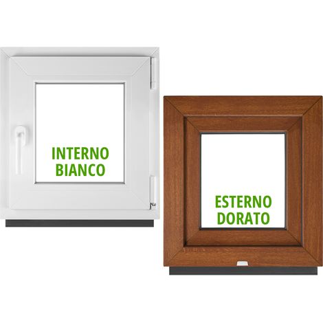 Finestra PVC BauPlaza 120 x 120 cm (LxH) Oscillo-Battente Apertura Destra – Rovere Dorato Esterno / Bianco Interno – Doppio Vetro (1/5)