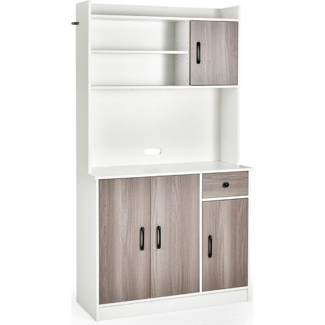 Credenza  Armadio cucina alto 180cm stazione ricarica integrata buffet vetrina piano microonde cassetto Bianco (1/4)