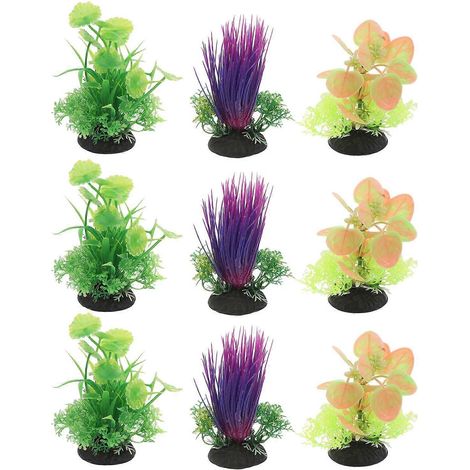 Lot de 9 plantes artificielles en plastique pour aquarium. Décoration sans entretien. Offrent abri et espace de reproduction pour poissons, crevettes et tortues. (1/5)