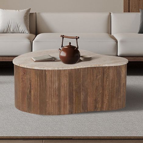 PAUL Table basse en travertin et bois de manguier 83 cm (1/5)