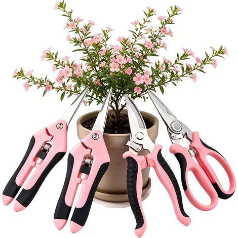 Set of Gardening Scissors - Types of Sectors, Garden, Garden Sector, Precise Cut Garden Shears for Plants, Flowers, Branches, Bonsai, Fruit, Pink (1/5)