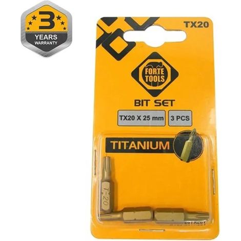 Juego de puntas para destornillador forte tx20x25mm recubrimiento titanio 3 piezas