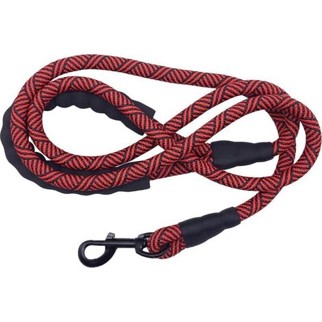 Laisse robuste en corde pour chien, 1,5 m, en nylon, avec poignée rembourrée et douce, pour chiens de grande et moyenne taille et petits chiots (rouge) (1/4)