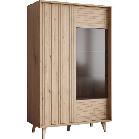 Estantería Comfivo Romtori , Con puertas, Cerrable, Aglomerado laminado, Vidrio, MDF, Número de puertas: 0, Número de cajones: 0, 140x86x40cm