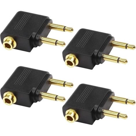 Aircraft Flight Headphone Adapter, Double 3,5 mm mâle à 3,5 mm Femelle Aircraft Headphone plaqué Or Adaptateur Casque - Pack (1/4)