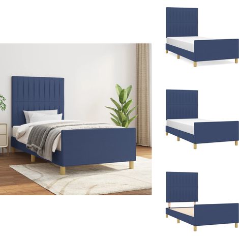 Bettgestell ohne Matratze Blau 80x200 cm Stoff - Bettgestell - Doppelbett - Blau - Lattenrost - Holzrahmen (1/5)