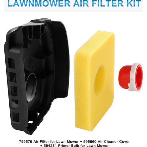 Kit de 5 piezas para la cubierta del filtro de aire de la cortadora de césped: Cubierta del filtro de aire 595660, filtro de aire de espuma 799579, bomba de cebado 594281, bujía 4106.