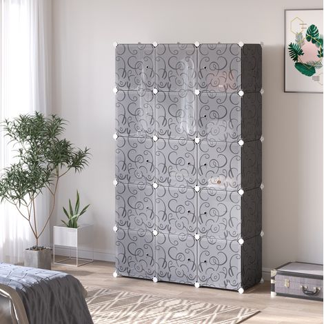 Armoire modulable DIY 111 x 47 x 183 cm avec 2 tringles et 11 cubes, noire HAVRYA (1/5)