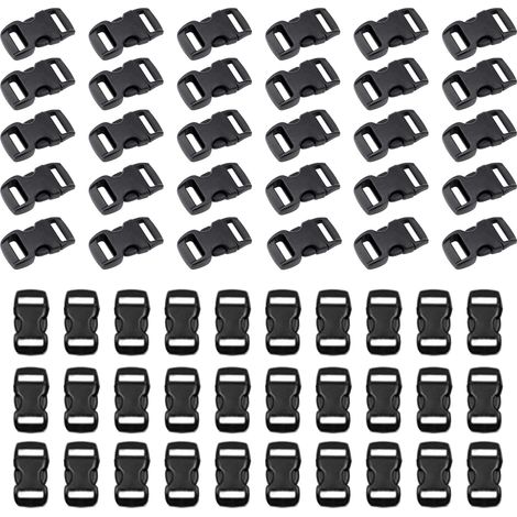 60 pièces Boucles en Plastiques pour Sangle 10 mm, Boucle Plastique Latéra Noir Clip Fermoir pour Sangle, Accessoires de Sac à Dos, Tente, Sac à Dos Enfant, Collier de Chien (1/5)