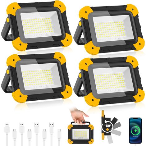 Projecteur Led Rechargeable 4 Pièces, 5 Modes Lampe de Chantier (1/5)