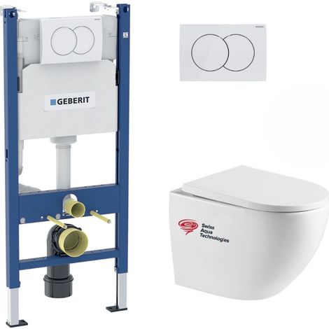 Pack WC suspendu sans bride – Bâti-support Geberit Duofix 112cm – Abattant SoftClose – Plaque blanche – Installation rapide et fixations invisibles