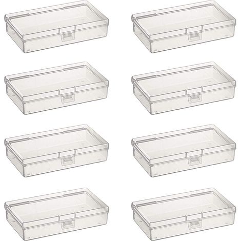 Lot de 8 mini boîtes de rangement rectangulaires vides en plastique transparent avec couvercles à charnière pour petits articles et autres projets d'artisanat 135 x 80 x 30 mm (1/5)