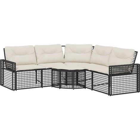 Maison Exclusive - Divano da Giardino a L con Cuscini e Pouf Nero in Polyrattan