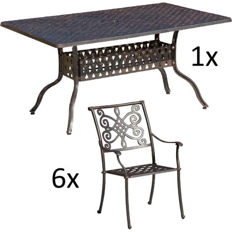 Inko 7-teilige Sitzgruppe Alu-Guss bronze Tisch 150x97x74 cm cm mit 6 Sesseln Tisch 150x97 cm mit 6x Sessel Nexus (1/2)