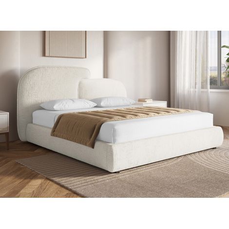 Deco In Paris – Lit coffre en velours chiné beige 180x200 cm – Dossier rembourré pour confort – Grand espace de rangement sous sommier relevable (1/5)