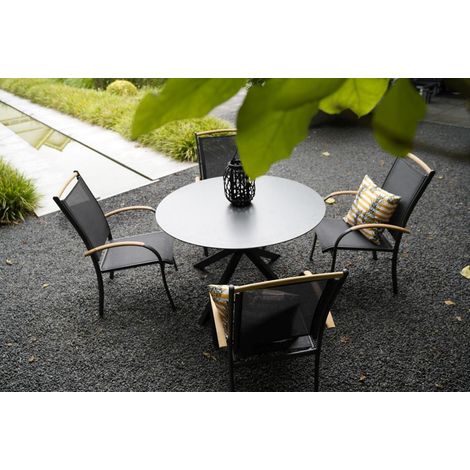 Stapelsessel Monza schwarz Alu-Teak, 70x58x101 cm