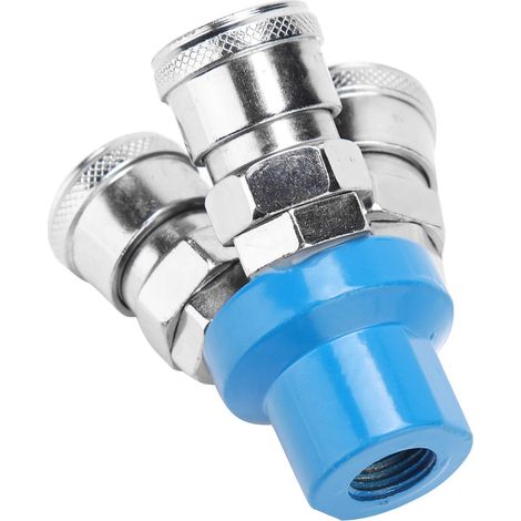 Raccord Rapide Pneumatique 1/4, Connecteur d'air chromé, 2 Voies 3 Voies pour Appareils Pneumatiques et Accessoires de Compresseur d'air (Tour 3) (1/5)