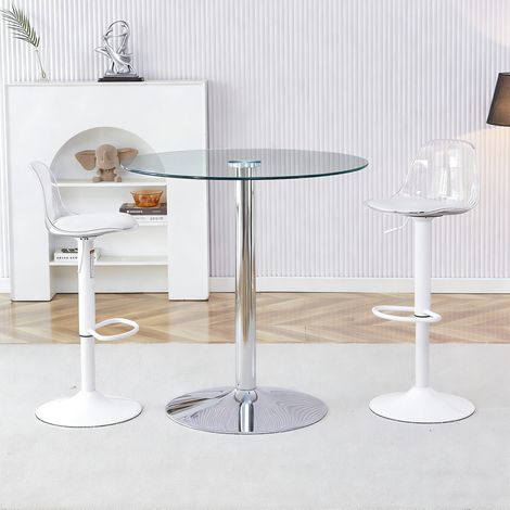 Set bar con tavolo rotondo in vetro 89 cm e 2 sgabelli regolabili e girevoli (1/5)