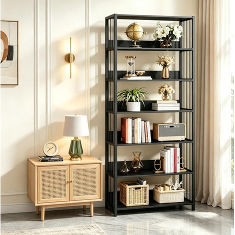 Estantería biblioteca 80x30x190 cm de MDF y metal negro, 6 niveles – MEUBLIV (1/5)
