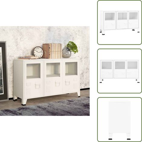 Buffet industriel Blanc 105x35x62 cm Métal et verre - Buffet Industriel - Meuble De Rangement - Buffet Blanc - Buffet Metal - Buffet Design (1/5)