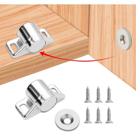 Juego de 2 cierres magnéticos para puertas de armario, con 6 tornillos, pestillo magnético, gancho para armario, cierre magnético para puerta de armario, imán para puerta de armario, tope magnético pa