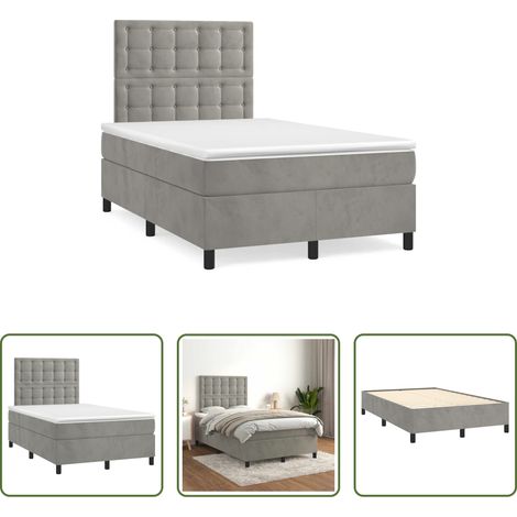 Samtbett - Boxspringbett mit Matratze Hellgrau 120x190 cm Samt (1/5)