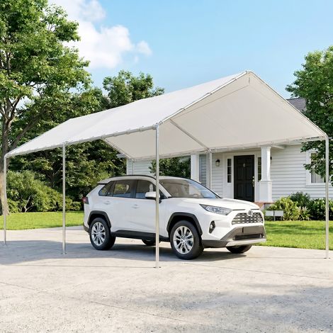 Abri voiture de 6 x 3 m, en acier galvanisé robuste et polyéthylène haute densité, blanc. (1/5)