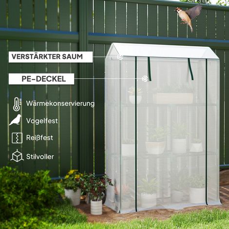 Serre de jardin 3 étagères, bâche plastique anti-UV, porte enroulable, 100x40x150 cm, blanc