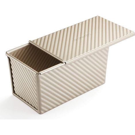 Pullman broodvorm met deksel voor golvend brood, 450 g, goudkleurige legering (21,5 x 12,3 x 11,4 cm) (1/5)