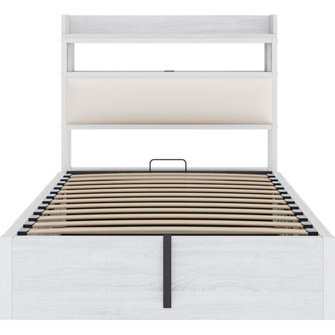 Bett mit Bettkasten 90x200 cm mit USB und gepolstertem Kopfteil, weiß MODENUIT (1/5)