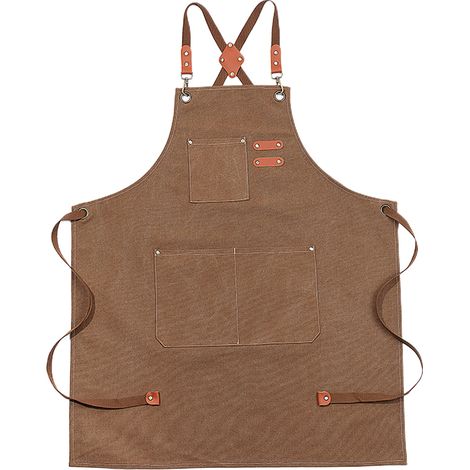 Tablier en coton à dos croisé pour homme et femme, avec grandes poches, tablier de travail ajustable, dimensions approximatives : 75 x 68 cm, marron (1/5)