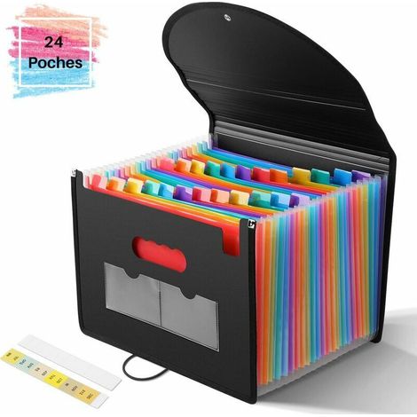 Ulisem - Cartella portadocumenti espandibile, organizer per documenti, cartella in plastica con 24 scomparti e coperchio, per documenti in formato A4